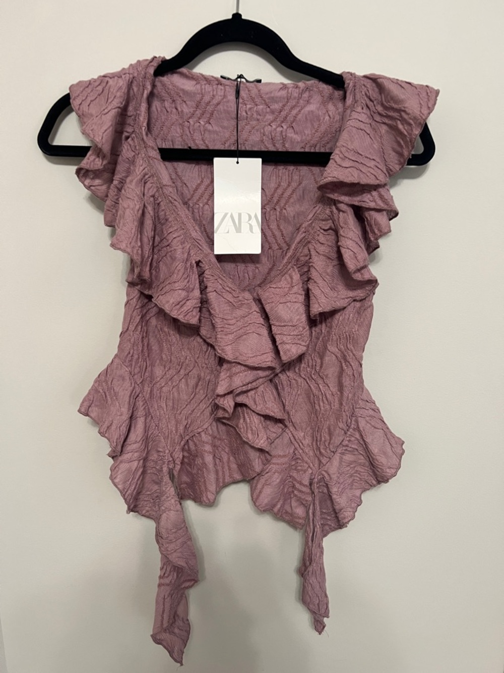 NWT | Zara Dusty Mauve Ruffle V-Neck Sleeveless Blouse, Size S